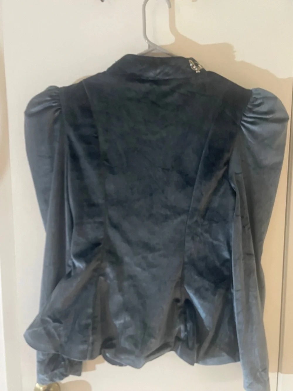 Charcoal Grey Velour Embroidered Jacket Puff Sleeve Boho Vintage Inspired  NWOT - Picture 9 of 9